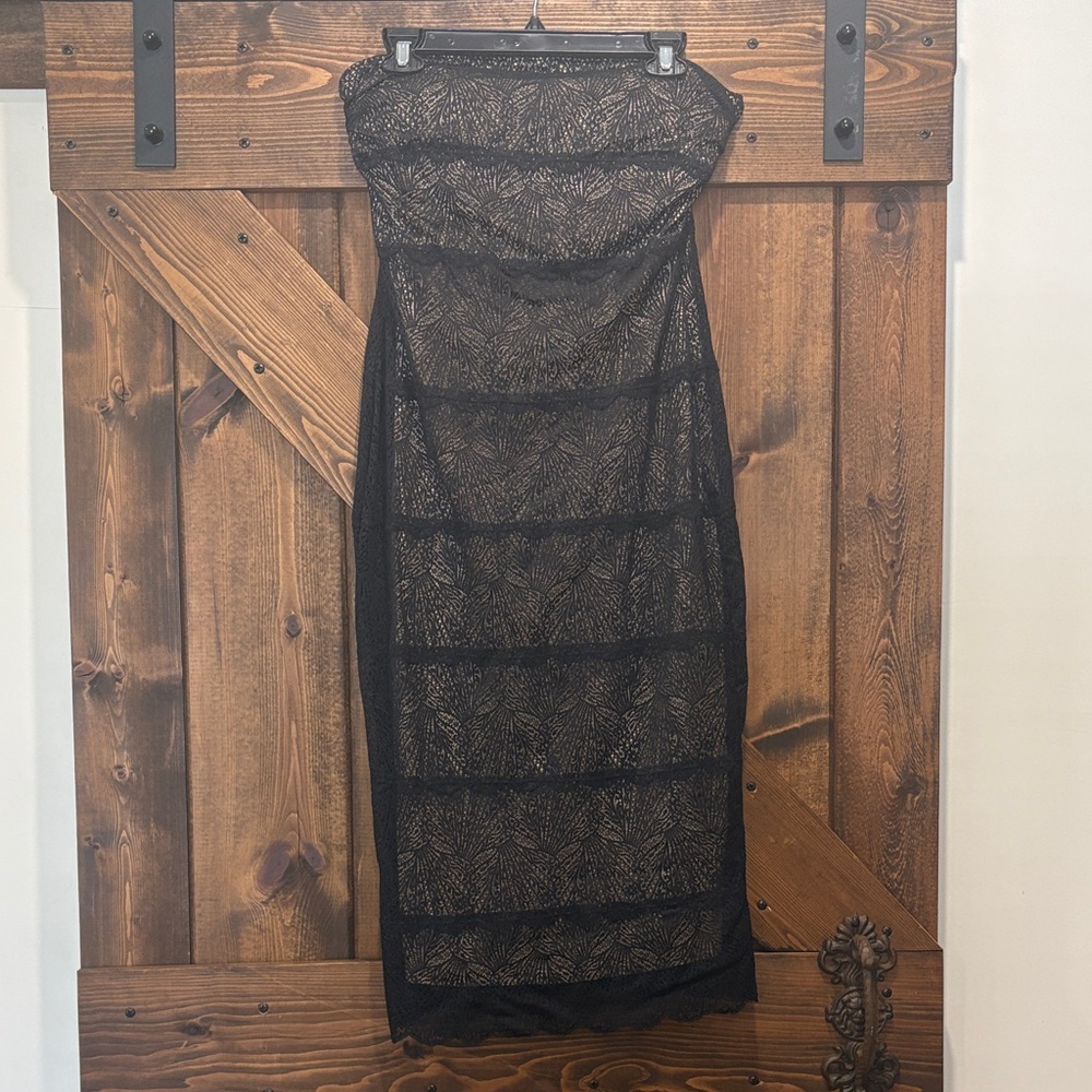 bebe Black Lace Strapless Dress with Nude Lining